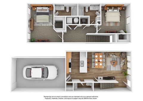 Floor plan for 2 beds, 2.5 baths, 1182 sqft